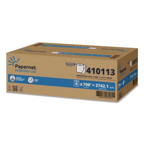 Perforated Roll & Hand Towels | Papernet 410113 7.9 in. x 700 ft. 1-Ply HyTech Seas Hardwound Roll Towels - White (6/Carton) image number 0