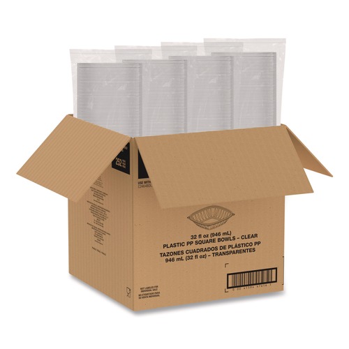 Cleaning Cloths & Wipes | Dart C32SB 5 in. x 5 in. x 1.49 in. 32 oz. Plastic Bowls - Square Clear (252/Carton) image number 0