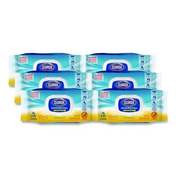 Clorox 31404 8 in. x 7 in. 1-Ply Easy Pull Pack Disinfecting Wipes - Lemon Scent White (6 Boxes/Carton)
