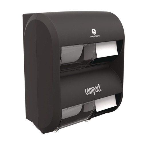 Toilet Tissue Dispensers | Georgia Pacific Professional 56744B 12.31 in. x 14.81 in. x 7.86 in. Compact Quad Vertical Four Roll Coreless Tissue Dispenser - Black image number 0