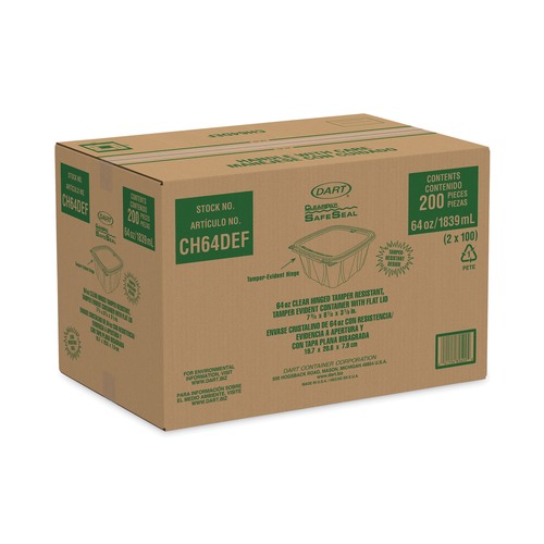 Food Containers & Lids | Dart CH64DEF ClearPac SafeSeal 8.1 in. x 7.8 in. x 3.3 in. Tamper-Resistant/Evident Containers - Clear (200/Carton) image number 0