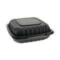 Food Containers & Lids | Pactiv Corp. YCNB09030000 3 Compartment 9.33 in. x 8.88 in. x 3.1 in. EarthChoice SmartLock Microwavable MFPP Hinged Lid Container - Plastic, Black (120/Carton) image number 1
