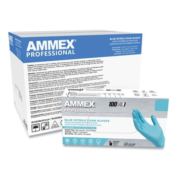 EXAM AND SURGICAL GLOVES | Ammex APFN44100 9.5 in. Long 3 mil Powder-Free Nitrile Exam Gloves - Medium/Light Blue (1000/Carton)