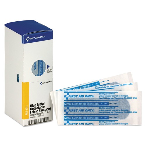 First Aid Kit Refills | First Aid Only FAE-3011 1 in. x 3 in. Metal Detectable Bandages Refill for SmartCompliance General Cabinet - Blue (40/Box) image number 0