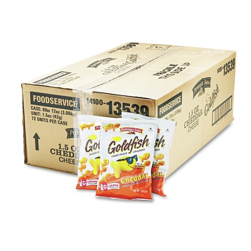 Snacks | Pepperidge Farm CAM13539 Goldfish 1.5 oz. Bag Single-Serve Snack Crackers - Cheddar (72/Carton) image number 0