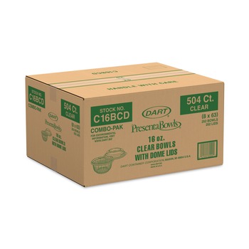 Dart C16BCD 16 oz. PresentaBowls Plastic Bowl/Lid Combo-Paks - Clear (504/Carton)