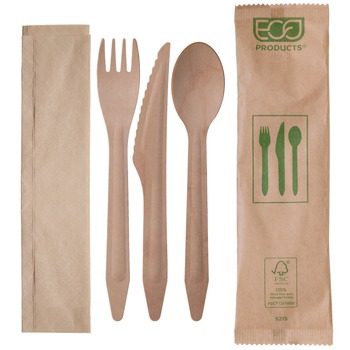 Eco-Products EP-S215 General Purpose Fork/Knife/Napkin/Spoon Wood Cutlery - Natural (500/Carton)