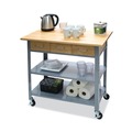 Refreshment Stations | Vertiflex VF53039 3 Shelves 3 Drawers 35.5 in. x 19.75 in. x 34.25 in. Wood Countertop Serving Cart - Oak/Gray image number 1