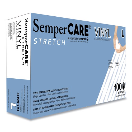 Janitorial Disposable & Single Use Gloves | SemperCare SCVNP104 Stretch Vinyl Examination Gloves - Large, Cream (100/Box) image number 0