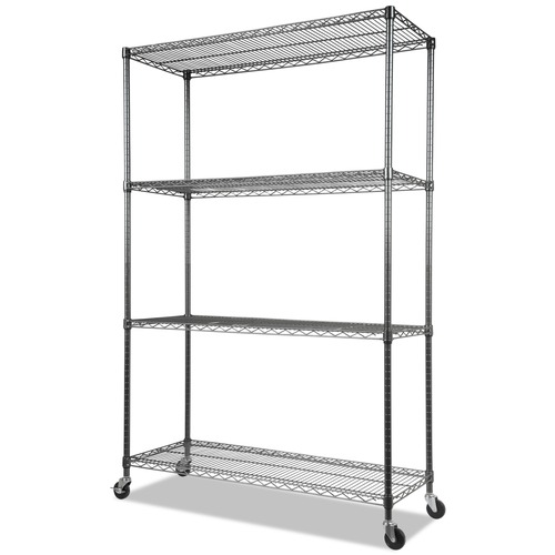 Racks & Shelving | Alera ALESW604818BA 48 in. x 18 in. x 72 in. NSF Certified 4-Shelf Wire Shelving Kit with Casters - Black Anthracite image number 0