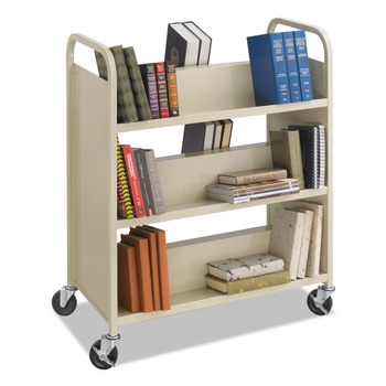 CARTS AND STANDS | Safco 5357SA 36 in. x 18.5 in. x 43.5 in. 300 lbs. Capacity 6 Shelves Metal Steel Double-Sided Book Cart -  Sand