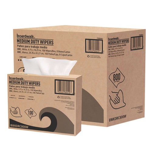 Cleaning Cloths & Wipes | Boardwalk 3284 1-Ply 9.75 in. x 16.25 in. DRC Wipers - White (100/Box, 8 Boxes/Carton) image number 0