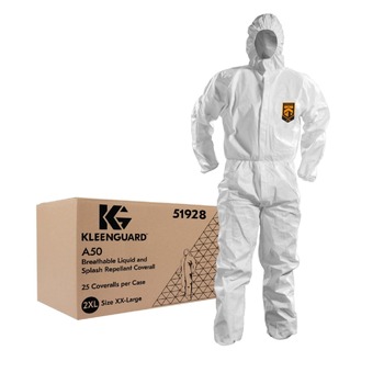 KleenGuard 51928 A50 Breathable Splash and Particle Protection Hooded Coveralls - 2X-Large, White (25/Carton)