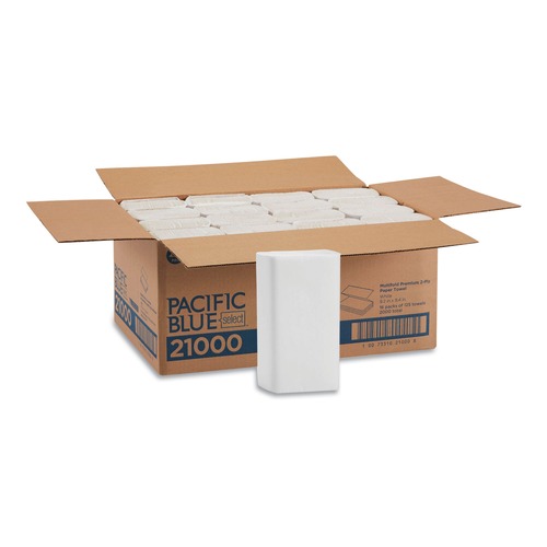 Perforated Roll & Hand Towels | Georgia Pacific Professional 21000 9.2 in. x 9.4 in. 2 Ply Blue Select Multi-Fold Paper Towel - White (2000/Carton) image number 0