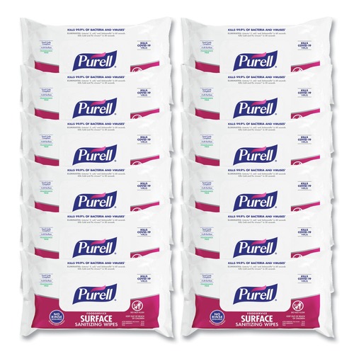 Cleaning Cloths & Wipes | PURELL 9371-12 1-Ply 7.4 in. x 9 in. Fragrance-Free Foodservice Surface Sanitizing Wipes - White (12 Pouches/Carton) image number 0