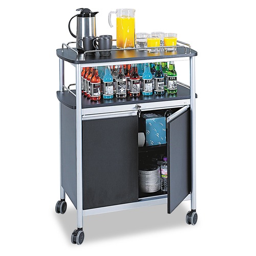 Refreshment Stations | Safco 8964BL 33.5 in. x 21.75 in. x 43 in. 4 Shelves Plastic Mobile Beverage Cart - Black image number 0