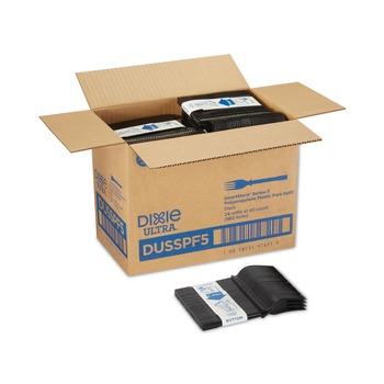 DISPOSABLE FORKS | Dixie DUSSPF5 SmartStock Tri-Tower Dispensing System Polypropylene Cutlery Mediumweight Plastic Fork - Black (960/Carton)