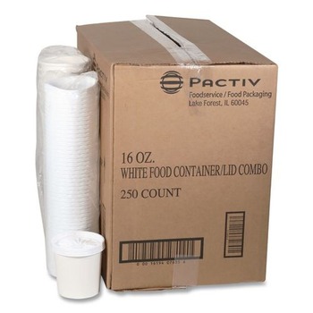 Pactiv Corp. D16RBLD 3.75 in. Diameter x 3.88 in. h 16 oz Paper Round Food Container and Lid Combo - White (250/Carton)