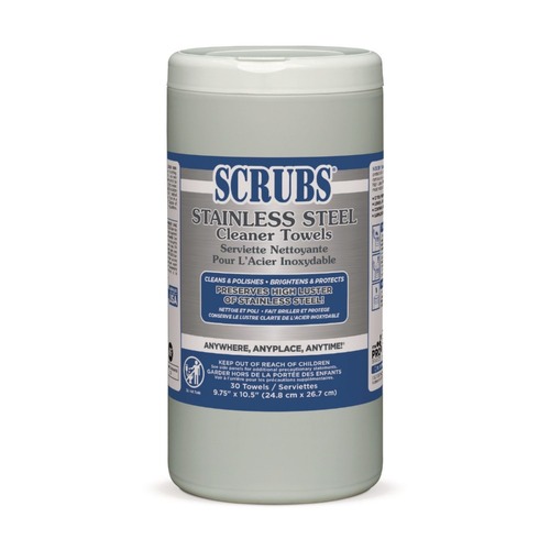 Cleaning Cloths & Wipes | SCRUBS 91930 9.75 in. x 10.5 in. 1-Ply Stainless Steel Cleaner Towels - Lemon Scent (30/Canister) image number 0