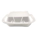 Food Containers & Lids | Plastifar 10393 8.56 in. x 8 in. x 2.76 in. 3-Compartment Foam Hinged Lid Containers - White (200/Carton) image number 3