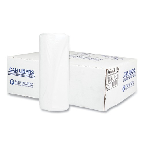 High-Density Trash Bags | Inteplast Group S386017N 60 gal. 17 microns 38 in. x 60 in. High-Density Interleaved Commercial Can Liners - Clear (25 Bags/Roll, 8 Rolls/Carton) image number 0