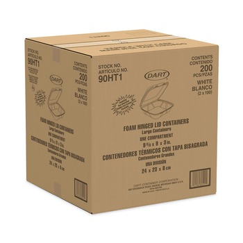 Dart 90HT1 9.01 in. x 9.4 in. x 3 in. Insulated Foam Hinged Lid Containers - White (2/Carton)