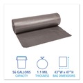 Low-Density Trash Bags | Boardwalk H8647SGKR01 43 in. x 47 in. 56 gal. Low-Density 1.1 mil Waste Can Liners - Gray (100/Carton) image number 3