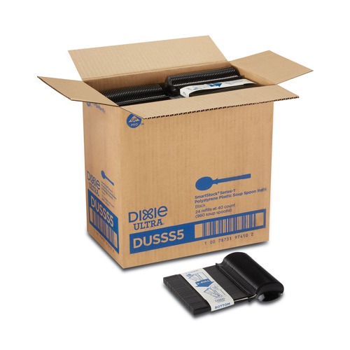 Disposable Spoons | Dixie DUSSS5 SmartStock Mediumweight Polystyrene Soup Spoons Tri-Tower Dispensing System Cutlery - Black (960/Carton) image number 0
