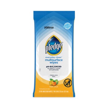  | Pledge 319249EA 25 Wipes 7 in. x 10 in. Cloth Multi-Surface Cleaner Wet Wipes - Fresh Citrus, White