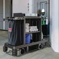 Perforated Roll & Hand Towels | Suncast Commercial HKC2002 24 in. x 62.13 in. x 49.75 in. 1-Shelf Plastic Partially Assembled Premium Housekeeping Cart - Black image number 1