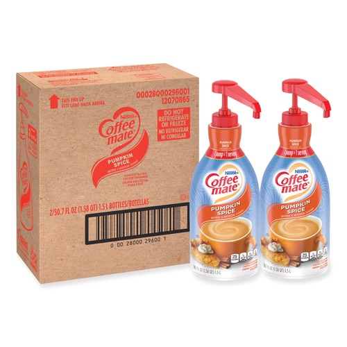 Creamers | Coffee-Mate 12308725 1.5 Liter Pump Bottle Liquid Coffee Creamer - Pumpkin Spice (2/Carton) image number 0