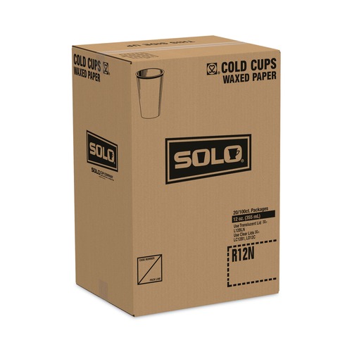 Cups | SOLO R12N-J8000 Symphony 12 oz ProPlanet Seal Treated-Paper Cold Cups - White/Beige/Red (100/Bag, 20 Bags/Carton) image number 0