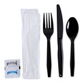 Cutlery Kits | Boardwalk BWKFKTNSMWPSBLA 6-Piece Condiment/Fork/Knife/Napkin/Teaspoon Cutlery Kit - Black (250/Carton) image number 0