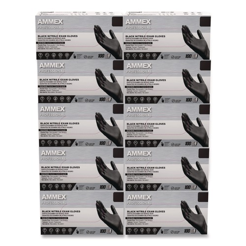 Janitorial Disposable & Single Use Gloves | Ammex ABNPF44100 9.5 in. Long 3 mil Powder-Free Nitrile Exam Gloves - Medium/Black (1000/Carton) image number 0