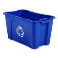 Indoor Waste Receptacles | Rubbermaid Commercial FG571873BLUE 18 Gallon Polyethylene Stacking Recycle Bin - Blue image number 2
