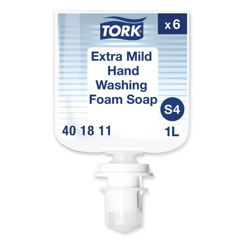 Soap Refills | Tork 401811 1L Refill Unscented Extra Mild Foam Soap (6/Carton) image number 0