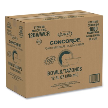 Dart 12BWWCR 10 oz. - 12 oz. Concorde Foam Bowl - White (1000/Carton)