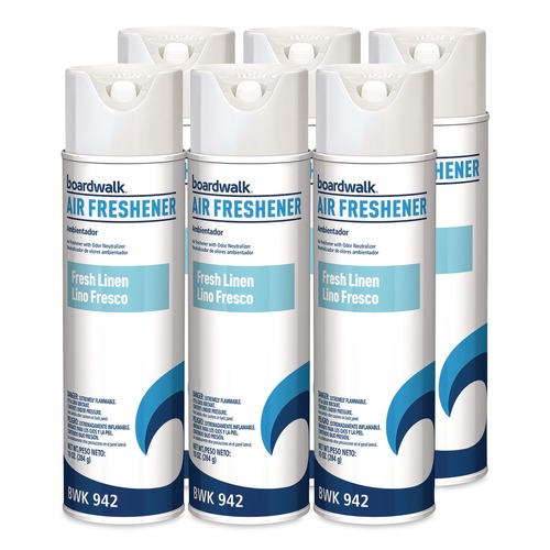 Air Fresheners & Odor Eliminators | Boardwalk 1000000035 10 oz. Aerosol Spray Air Freshener - Fresh Linen (6/Carton) image number 0