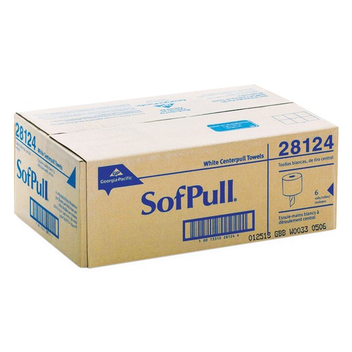 Perforated Roll & Hand Towels | Georgia Pacific Professional 28124 SofPull 7.8 in. x 15 in. 1-Ply Center-Pull Perforated Paper Towels - White (320/Roll, 6-Rolls/Carton) image number 0