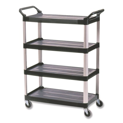 Carts | Rubbermaid Commercial FG409600BLA 40.63 in. x 20 in. x 51 in. 400 lbs. Capacity 4 Shelves Plastic Xtra Utility Cart with Open Sides - Black image number 0