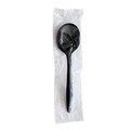 Disposable Spoons | Boardwalk BWKSOUPBLPPIW Mediumweight Wrapped Polypropylene Plastic Soup Spoon Cutlery - Black (1000/Carton) image number 1