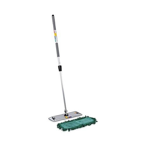 Mops | Boardwalk BWKMFKIT 35 in. to 60 in. Microfiber Cleaning Kit 18 in. Wide Blue Green Microfiber Head - Gray Aluminum Handle (1-Kit) image number 0