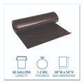 Repro Trash Bags | Boardwalk X7658SKKK01 Reprocessed Resin Can Liners, 60 gal, 1.2 mil, 38 x 58, Black, 50 Rolls/Carton image number 3