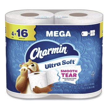DUSTING WIPES | Charmin 80835936 2-Ply Septic Safe Ultra Soft Bathroom Tissue - White (208 Sheets/Roll, 4 Rolls/Pack)