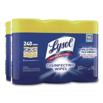 LYSOL Brand 19200-84251 7 in. x 7.25 in. 1-Ply Disinfecting Wipes - Lemon and Lime Blossom/White (2/Carton)
