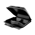 Food Containers & Lids | Pactiv Corp. YHLB08030000 SmartLock 8 in. x 8.5 in. x 3 in. Foam Hinged Lid 3-Compartment Container - Black (150/Carton) image number 1