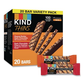 MEALS AND SNACK BARS | KIND 41891 0.74 oz Thins Bar Variety Pack - Dark Chocolate Cherry Cashew/Peanut Butter Dark Chocolate (20/Box)