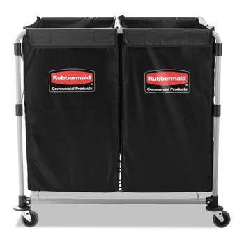 JANITORIAL AND HOUSEKEEPING CARTS | Rubbermaid Commercial 1881781 Two-Compartment 24.10 in. x 35.70 in. x 34 in. Collapsible X-Cart - Black/Silver