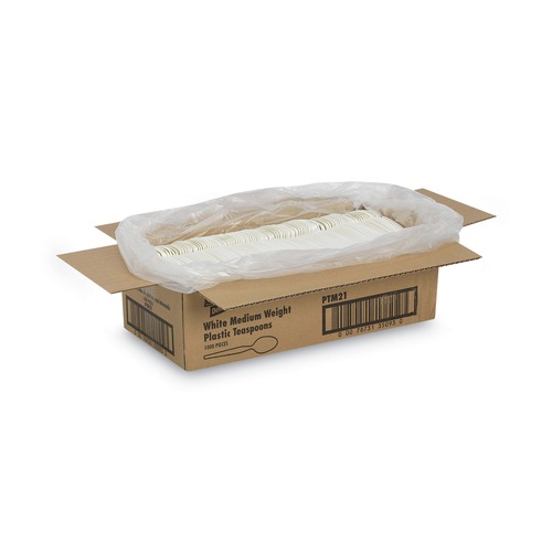 Disposable Spoons | Dixie PTM21 Plastic Mediumweight Teaspoons - White (1000/Carton) image number 0