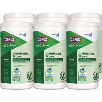Clorox 60605 8 in. x 7 in. 1-Ply CloroxPro EcoClean Disinfecting Wipes - Unscented, White (6/Carton)